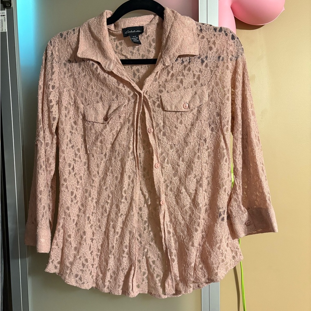 Pink Lace Button-Up Top - size medium M